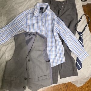 Nautica Gray Suit Vest with Blue Checkered Shirt.